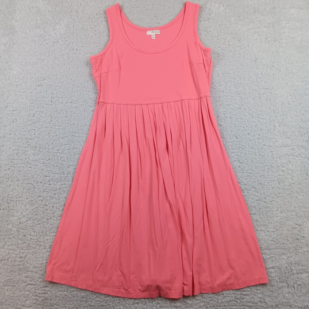 Kenar Dress Woman 1X Coral Pink Sleeveless Empire Waist Pleated Knit RN 59478